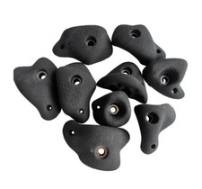 New Black Resin Rock Climbing Holds with Hardware Qty 10 Piece Set 