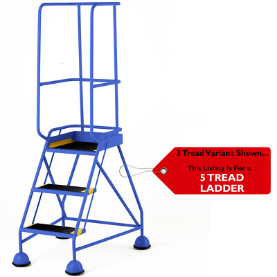 Mobile Lagertreppe mit 5 Stufen & Leitplanke BLAU 2,2m tragbare Sicherheitstreppe