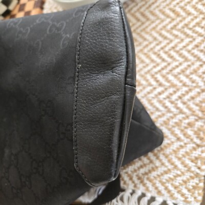 ご確認用 Authenticated Gucci GG Tote Black Canvas Soft Fabric Bag 17x11x4