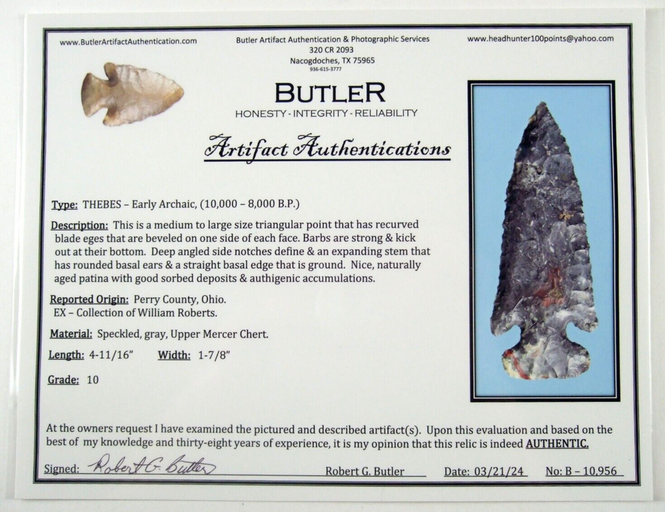 Super Fine Colorful G10 Ohio Mercer Flint Thebes Point wt Butler COA ...