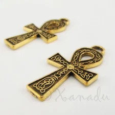 Egyptian Ankh Charms 37mm Antiqued Gold Plated Pendants C4174 - 2, 5 Or 10PCs