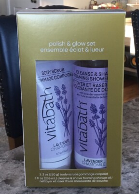 Vitabath Polish & Glow Set ~ Lavender Chamomile ~ Body Scrub Shower Oil NEW NIB