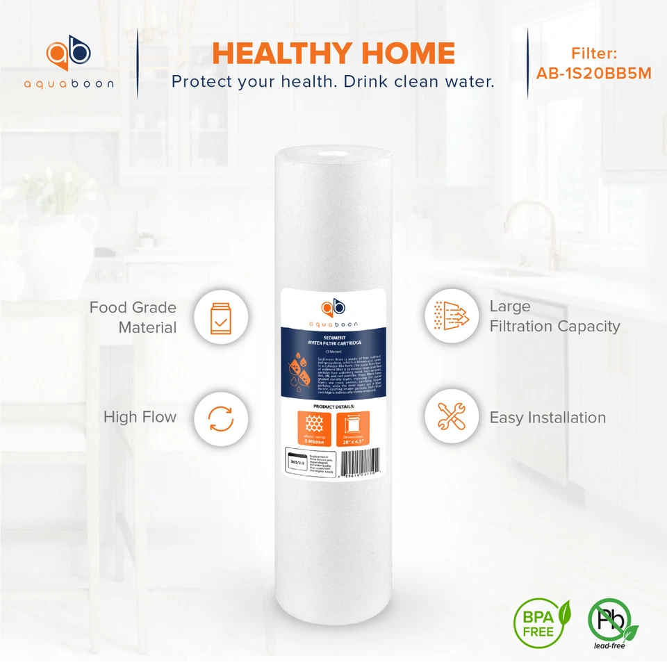 4PK of Big Blue 5 Micron 20" x 4.5" Sediment Water Filter Cartridge by Aquaboon - Image 4 of 4