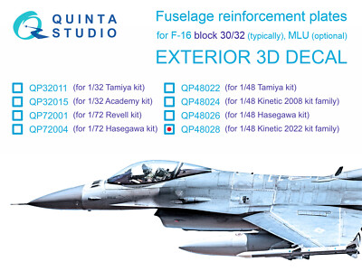 Quinta Studio 1/48 F-16 Block 30/32 Verstärkungsplatten (Kinetic 2022 Werkzeug)