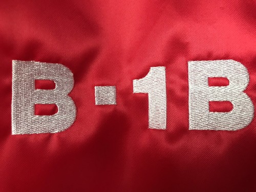 Vtg B-1B Lancer Red Satin Varsity Jacket M Embroidered Airplane Pockets Holloway - Picture 8 of 12