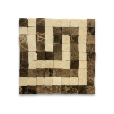 B0088CP Marble Mosaic Border Accent Tile Greek Key Emperador 3.5x3.5 Polished