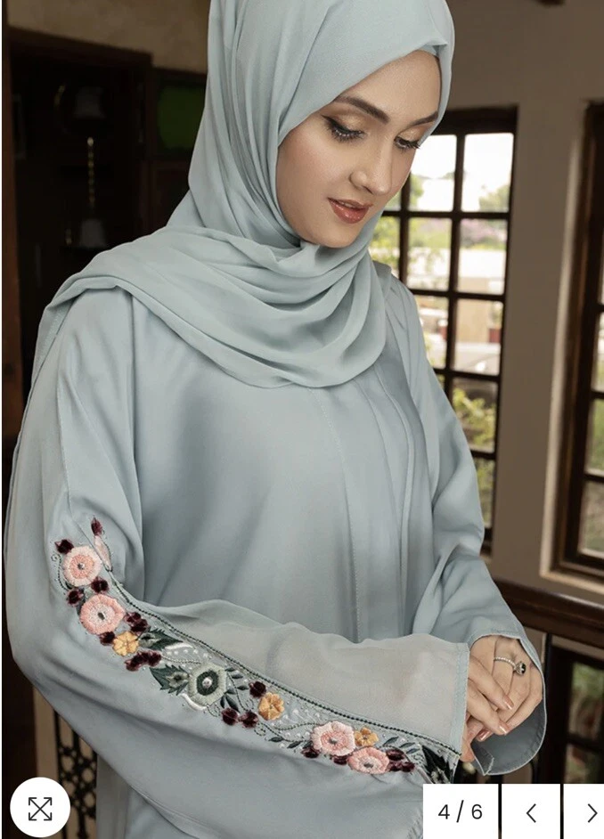 Elegante Vestido Abaya Musulmán Modesto Perlas Elegante Ramadán 56”L Ropa Islámica Foto 2 de 3