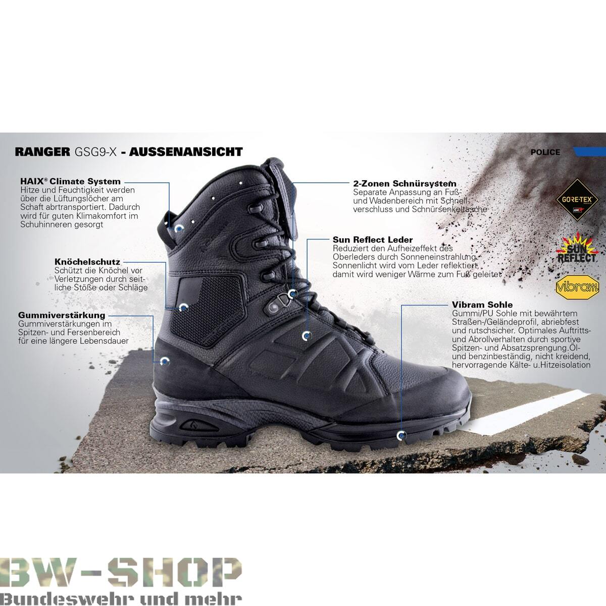 HAIX RANGER GSG9-X POLIZEI EINSATZSTIEFEL BW SEK STIEFEL LEDER GORETEX ...