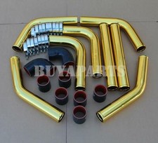 2.5 Diy 8 Piece Aluminum Turbo Fmic Intercooler Gold Piping Kit Wcoupler Br