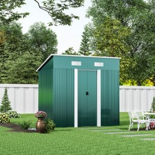 Image of 4x6ft Green Metal Garden Storage Shed Outdoor Garden Storage Box with Base Frame