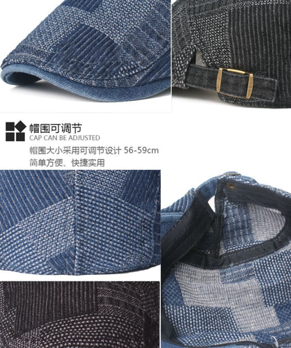Berretto Denim Uomo Stile Britannico Berretto Retrò Tesa Corta Cappelli Regolabile Cappellino Casual - Foto 11 di 15