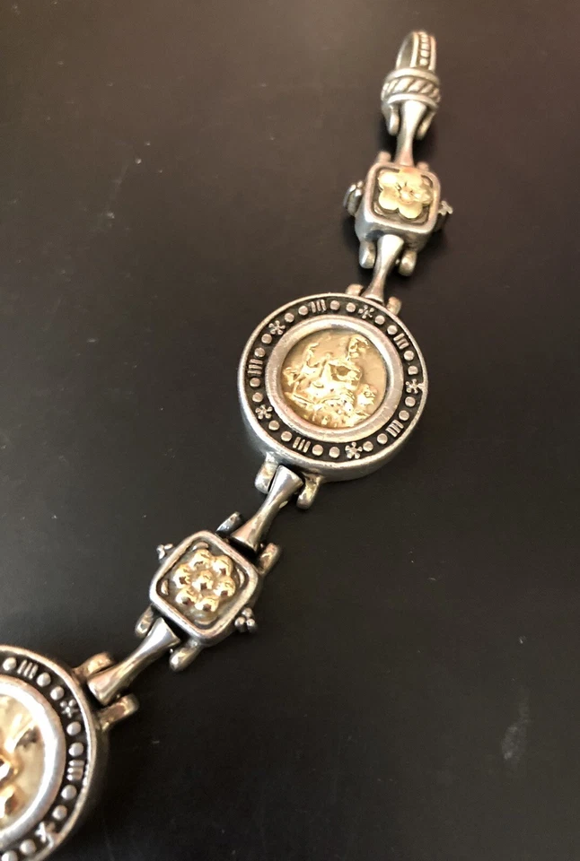 Rare Italy Tagliamonte Designer Flli Menegatti 14K Gold Sterling Silver Bracelet - Image 3 of 4