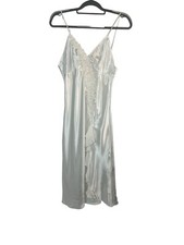 Bella Nuit White Bridal Long Slip With Lace And Front Ruffle Slit Size Medium