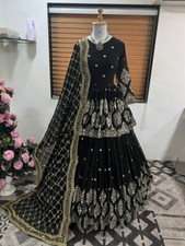 Indian Style Black Faux Georgette Top Lehenga With Dupatta For Women Wedding