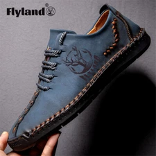 FLYLAND Men's Fashion Sneakers Casual Leather Shoes Handmade Chukka Dress Boots
