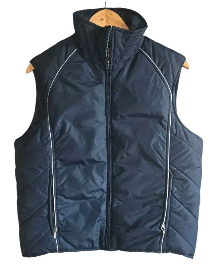 Vintage Woolrich Down Vest Mens Medium Blue Puffer Quilted Full Zip Made USA