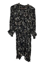 Zara Floral Peasant Mini S/S Dress Womens Medium Tie Front Ruched Waist NWT