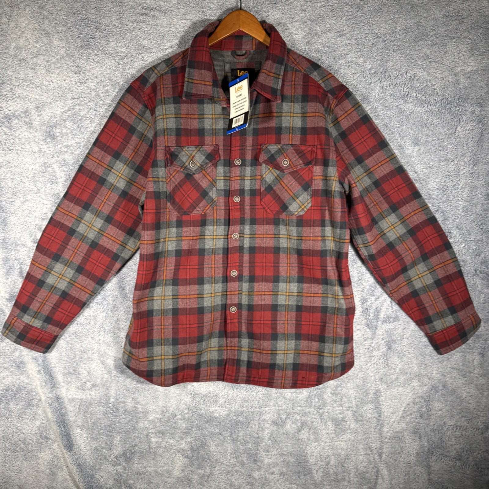 Lee Flannel Shirt Jacket Shacket Thermal Lined Plaid Pockets Mens Large L NWT-image