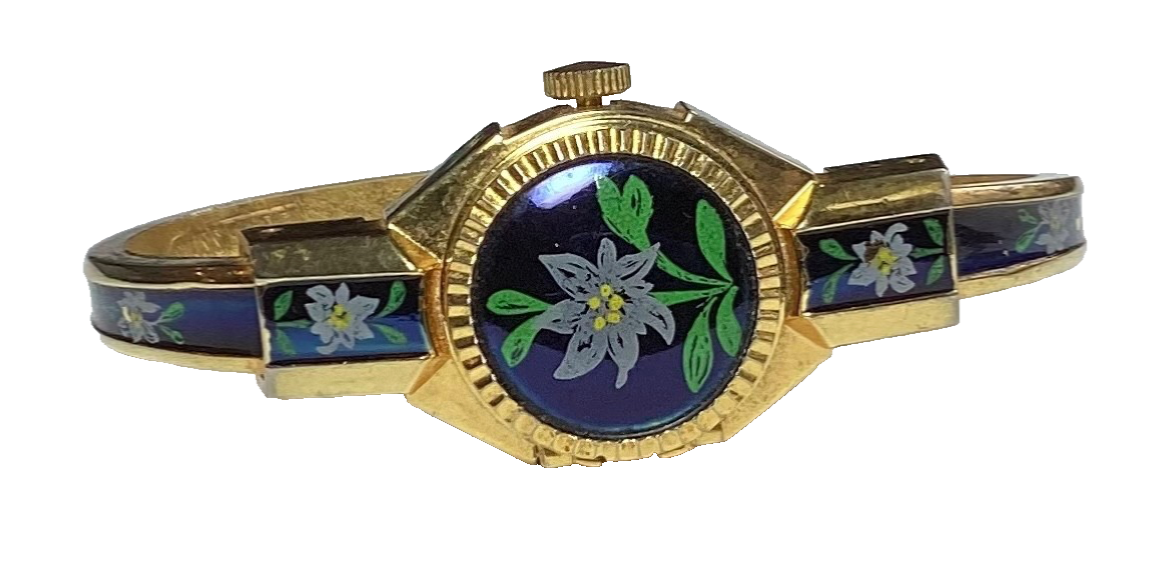 Hudson Womens Watch Swiss 17 Jewels Peek-A-Boo Floral Manual Wind