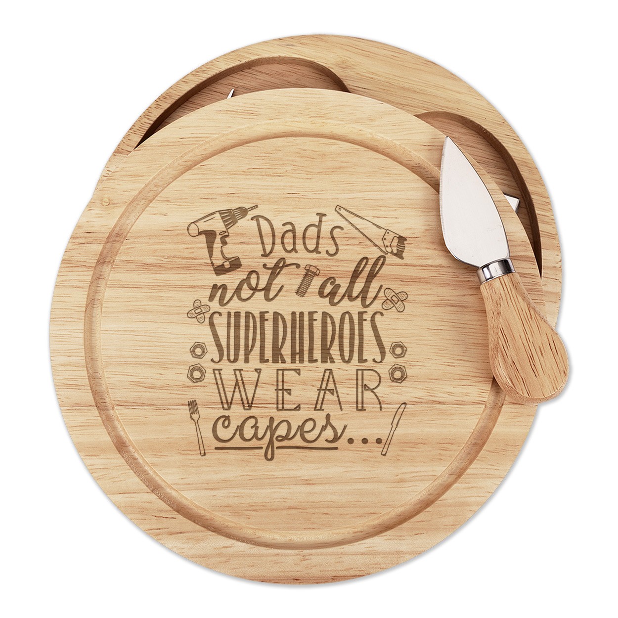 Dads Not All Superheroes Wear Capes Cheese Board Knife Set Funny Fathers Day