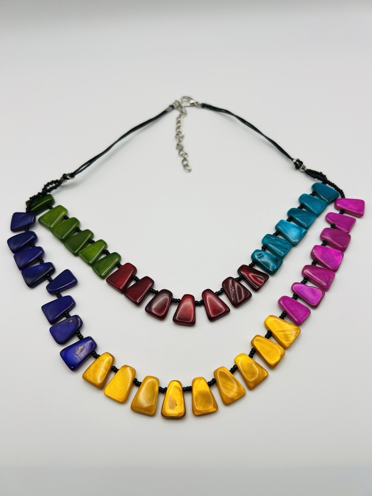 Rainbow Statement Necklace Multicolor Shell Beads… - image 2