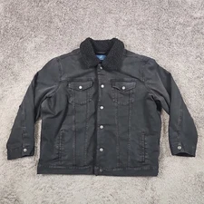 George Jacket Mens 2XL Black Denim Sherpa Lined Button Front Pockets Heavyweight