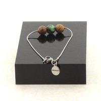 Armband Aus Edelstahl 1 Perle Epidot Aus Australien + Holz 8 Mm. Hergestellt
