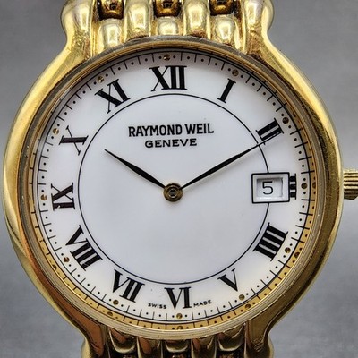 Raymond Weil Watch Men 33mm White Dial Gold Plated Date Round 5549