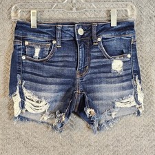 American Eagle Ne x t Level Stretch Distressed Denim Shorts Dark Wash Womens 2