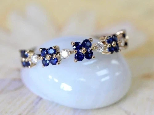 3 Ct Round Cut Simulated Sapphire Wedding Halo Band Ring 14k Yellow Gold Plated