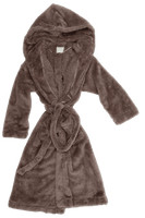 Marks & Spencer Women's Dressing Gown Size M Taupe Faux Fur Hooded Tie Waist New
