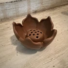 Van Briggle Art Pottery Matte Brown Lotus Bowl With Flower Frog Signed Colorado