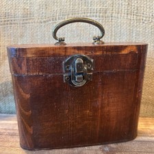 Unique shaped Oak Wooden Keepsake Box with curved Ends Brass latch  Handle