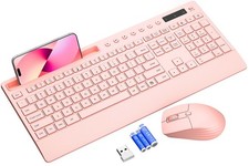 Pink Keyboard Mouse Wireless 2.4G Combo Ergonomic Wrist Rest Phone Holder