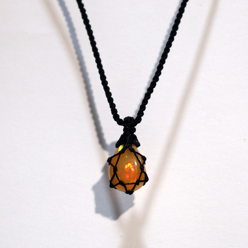 Lanterna di Fuoco ~ Collana Pietra Preziosa Macramè Naturale Etiope Artigianale Fatta a Mano - Foto 3 di 9
