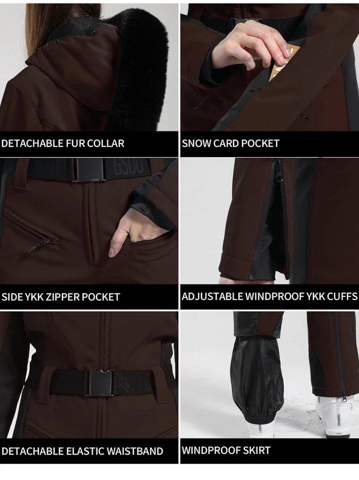 Traje de esquí Gnou Snow minimalista de piel sintética de una pieza en negro - para mujer talla XS Foto 4 de 4