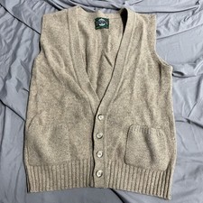 Vintage 80s Jantzen Sweater Vest Beige Tan Wool Button Up Size Large Made In USA