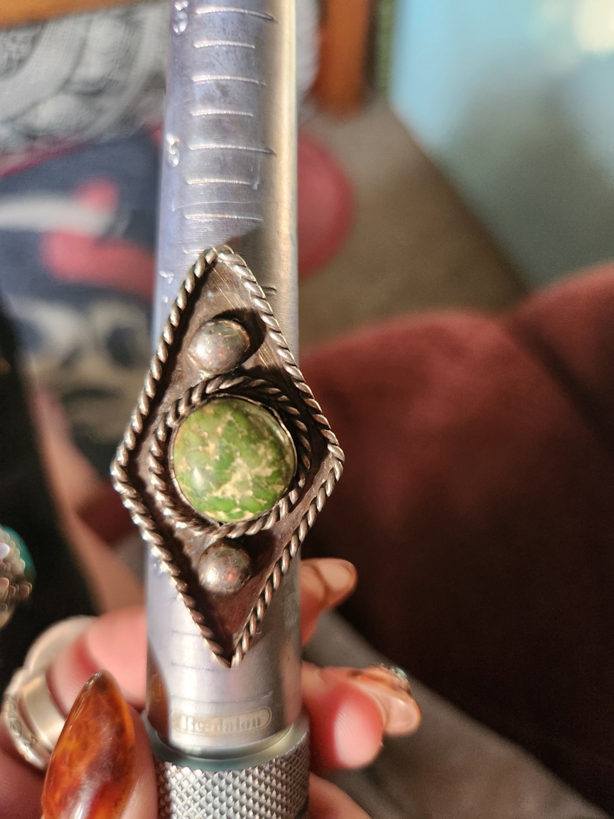 Vintage Agate Old Native Unsigned Large Ring Boho… - image 1