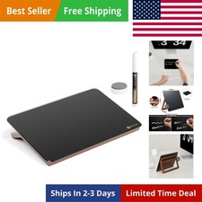 Desktop Black Glass Dry Erase Whiteboard with Reversible Wood Stand, Small Po...