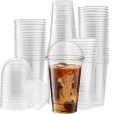 50 Sets - 20 Oz Crystal Clear PET Plastic Cups With Dome lids 20 oz,