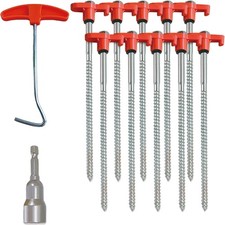 10-Pack 8" Heavy Duty Screw in Tent Stakes, Drill-In Non-Rust Ground Anchor Pegs