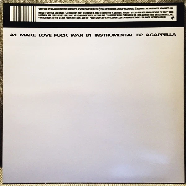 Rare! MOBY & PUBLIC ENEMY Make Love Fuck War 2004 UK MUTE 12" & STICKER! NM - Image 4 of 4