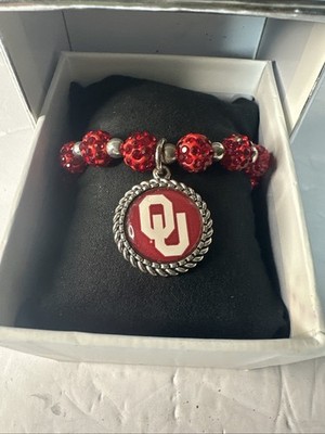 Rustic Cuff OU sparkle beaded braclet - OU Fan, OU student