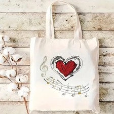 Canvas Music Theme Tote Bag Large Capacity Canvas Handbag School, Shopping, Pic