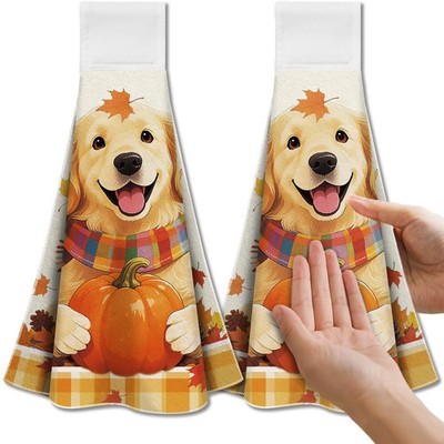 CUTHOLLOW Hund und Herbst Kürbis hängende Küchentücher mit Schlaufe, 2er Set -
