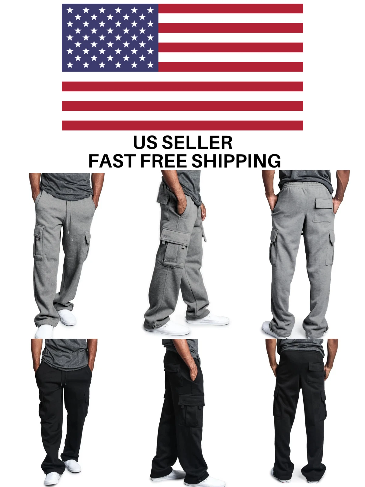 Mens Cargo SweatPants Heavyweight Fleece Cargo Pocket Jogger
Opens in a new window or tab