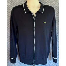 Lacoste Vintage New Wool Cardigan Made in France Size 4 M Navy Luxe Preppy