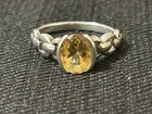 New ListingVintage 925 Sterling Silver Ring Citrine Solitaire Chain Look Band Size 9.75