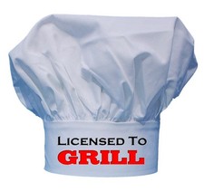 BBQ Chef Hats Licensed To Grill, White Cooking Toques, Cooks Cap Gift Idea