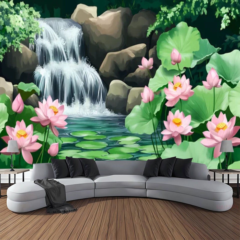 Wandteppich Zen Design - Bambus Lotus Teich Motiv Für Wohnzimmer & Schlafzimmer